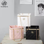 Elegant Portable Chain Handle Floral Rigid Gift Box Creative Valentine's Day Foldable Packaging for Special Occasions