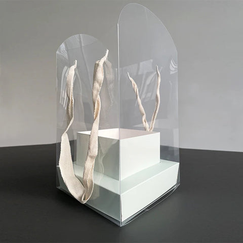 Creative Portable PVC Flower Box Transparent Square Shaped Gift Box with Embossing Printing for Parties