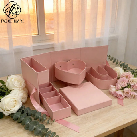 Rotating Square Rigid Gift Box Sponge Flower Packaging Valentine's Day Qixi Wedding Birthday Recycled Materials Coated Paper
