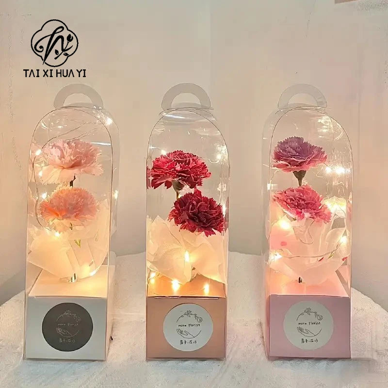 Single Portable PVC Transparent Panoramic Rose Bouquet Flower Boxes Christmas Cute Little Rose Gift Box with Embossing Printing Main image