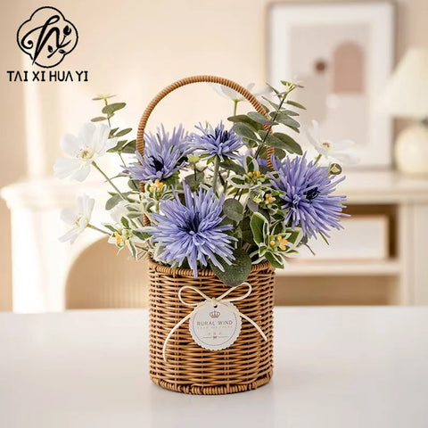Portable Outdoor Picnic Basket Home Decorative Storage Woven Flower Pot Hand-Held Rattan Wicker Accompanying Floral Gift Basket