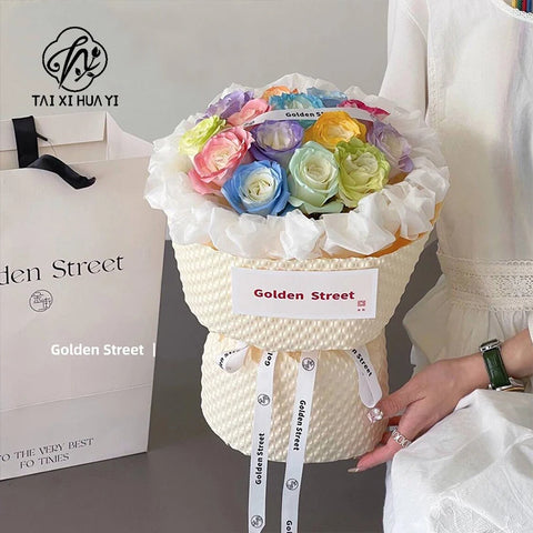 Round Cylinder Bouquet Lined with Fast Wrapping Flower Artifact Stamped Flowers Wrapping Paper Material Folded Elegant Folders