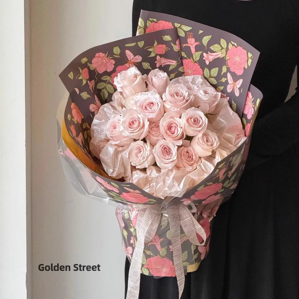 Chinese Eco-Friendly Vintage Style Camellia Flower Wrapping Paper Single-Sided Coated Water-proof Recyclable 58x58cm for Florist รูปสินค้าหลัก