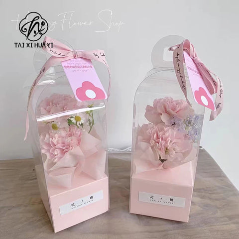 Single Portable PVC Transparent Panoramic Rose Bouquet Flower Boxes Christmas Cute Little Rose Gift Box with Embossing Printing