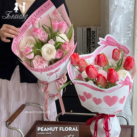 Mother's Day Eco-Friendly Recyclable Sweetheart Style Flower Kraft Paper Packaging Single Side Coated Elegant Romantic Gift Wrap
