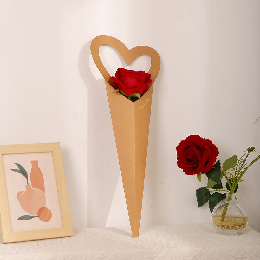 Eco-friendly Elegant Single Rose Waterproof Kraft Paper Bag Wedding Bouquet Packaging for Valentine's Day