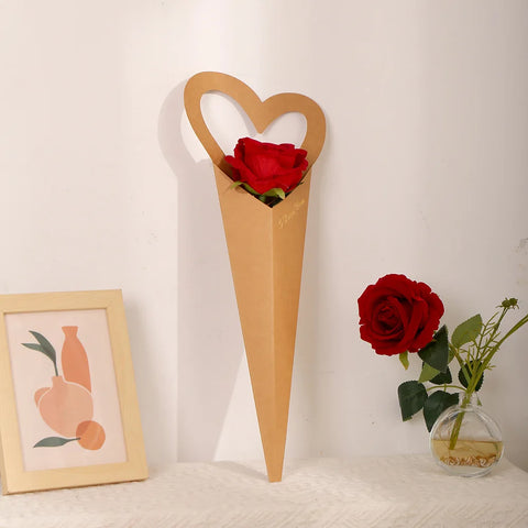 Eco-friendly Elegant Single Rose Waterproof Kraft Paper Bag Wedding Bouquet Packaging for Valentine's Day