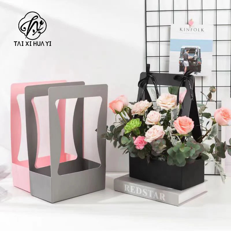 Simple Portable Paper Box Matt Lamination Flower Basket for Wedding Decor Packaging for Flowers and Folders