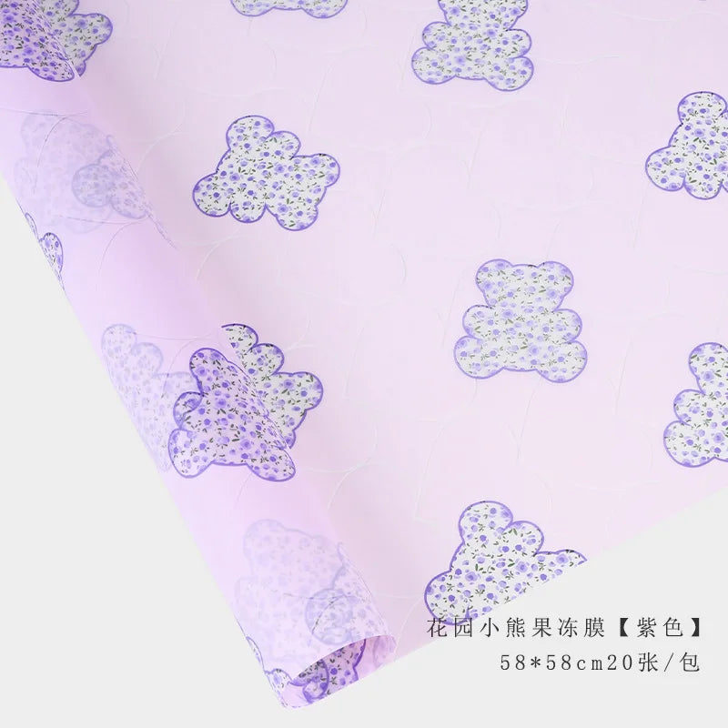 Little Bear Jelly Film Flower Bundle Gift Cartoon Coated Single Side Eco-Friendly Waterproof Flower Wrapping Paper