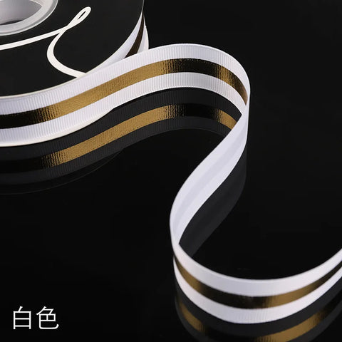 Floral Arrangement Fresh Bouquets Christmas Packaging Materials Gold Borders Hot Stamping Ribbed Ribbons
