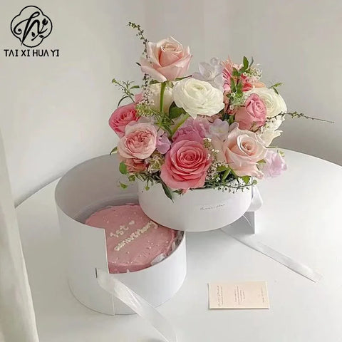 Elegant Luxurious Cardboard Recycling Box Sturdy Rose Floral Patterned Gift Packaging Made Coated Paper Cylinder Shape Vanishing