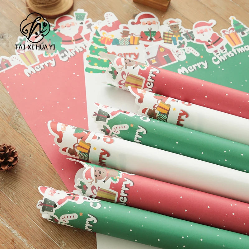 Christmas Floral and Snowman-themed Gift Wrapping Paper PE Coated 'Christmas Eve' for Apple Bouquet Wrap