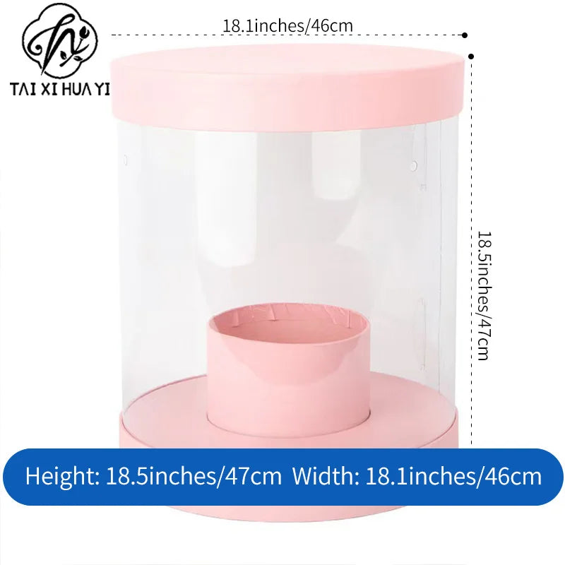 Portable Transparent Cylinder Flower Packaging Box Handle for Valentine's Day Embossed Matt Lamination Rigid Boxes for Bouquet