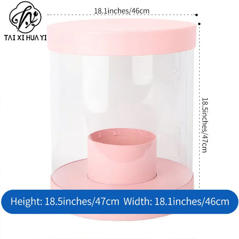 Portable Transparent Cylinder Flower Packaging Box Handle for Valentine's Day Embossed Matt Lamination Rigid Boxes for Bouquet
