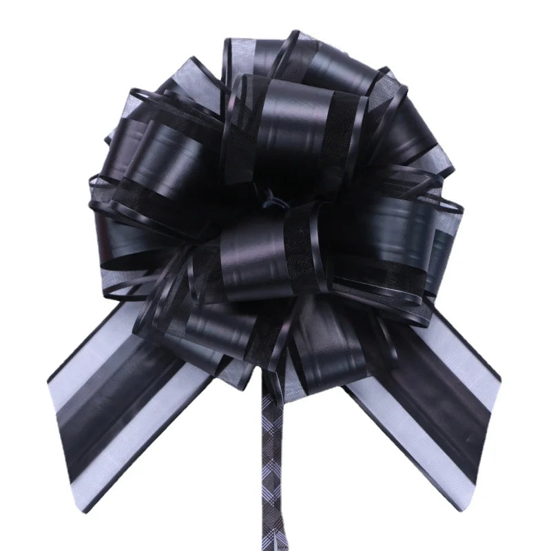 Matte Metallic Organza Pom Pom Pull Bows Floral Gift Wrapping Ribbon for Christmas Weddings Birthdays and Valentine's Day