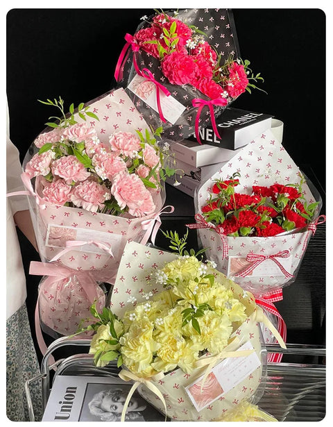 Custom Floral Wrapping Paper Single-Sided Coated Pink Flower Bouquet Gift Mailer Folding Packaging for Floral Product Packaging