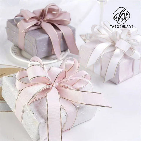 2.5cm Double Side Satin Ribbon Gold Edged Polyester for Wedding or Fashion for Gift & Flower Wrapping Christmas Ribbons