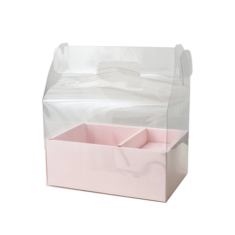Transparent Handheld Rigid Cake Gift Box Red Qixi Design Valentine's Day Coated Paper Fruit Flower Recycled Materials Ribbon