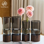 Elegant Modern Luxury Vase Acrylic and Wood Base for Home Table Decor for Floral Arrangement Packing Perfect As a Gift