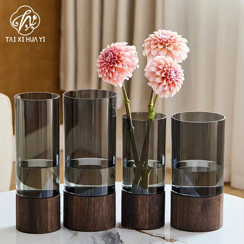 Elegant Modern Luxury Vase Acrylic and Wood Base for Home Table Decor for Floral Arrangement Packing Perfect As a Gift