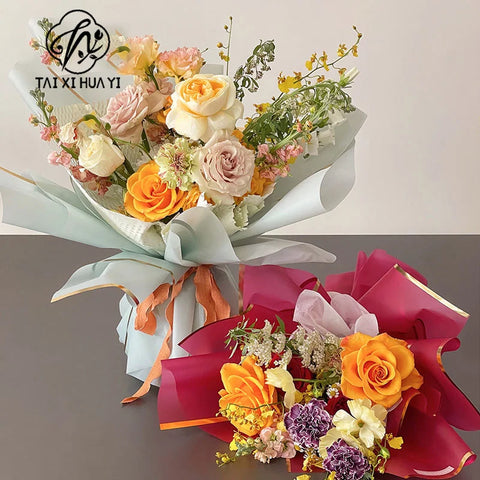 58*58cm Virgin Art Paper Roll Golden Edge Waterproof PE Coating Plastic Floral Gift Wrapping Packaging Florist