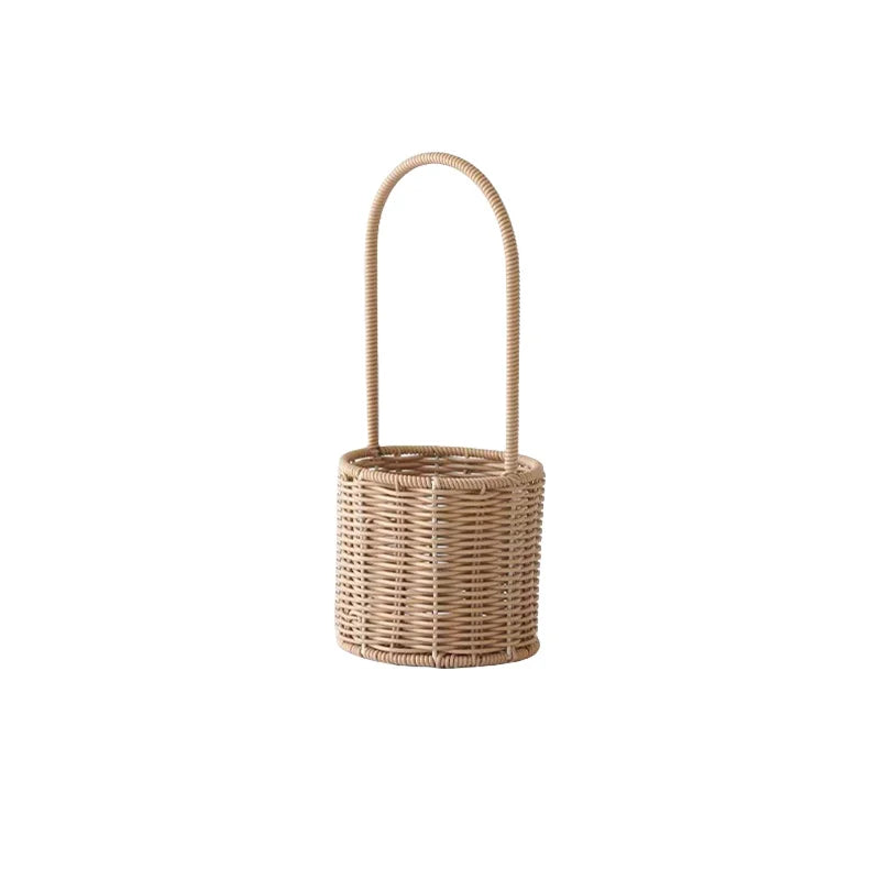Portable Outdoor Picnic Basket Home Decorative Storage Woven Flower Pot Hand-Held Rattan Wicker Accompanying Floral Gift Basket
