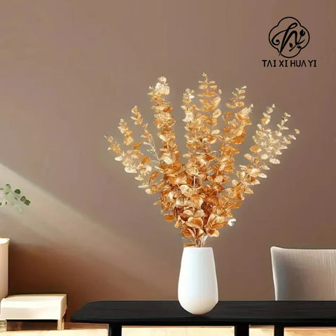 Golden Eucalyptus Ginkgo Gold Leaf Simulation Flower Hug Bucket Festive Christmas Wedding Graduation Decoration