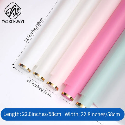 58*58cm Virgin Art Paper Roll Golden Edge Waterproof PE Coating Plastic Floral Gift Wrapping Packaging Florist