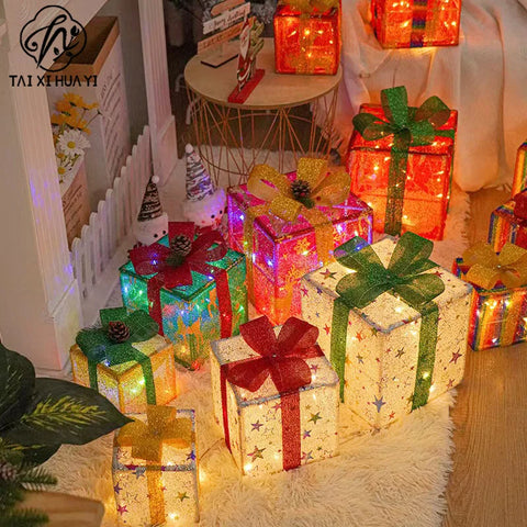 New Plastic Christmas Gift Box 3-Piece Set LED String Lights Warm White Festive Decor Holiday Lighting