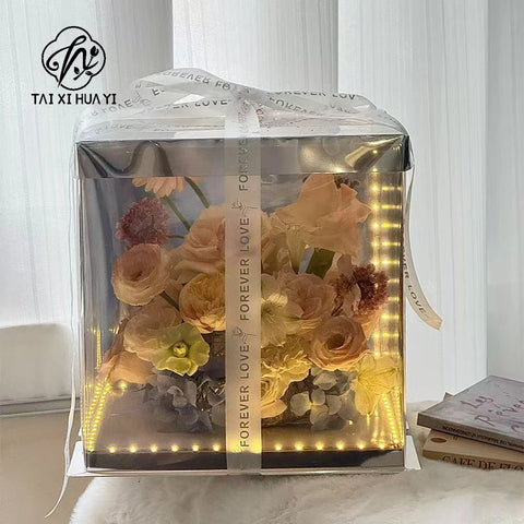 Square Shape Exquisite Tanabata Valentine's Day Flower Packaging Box for Flower Recycled Materials