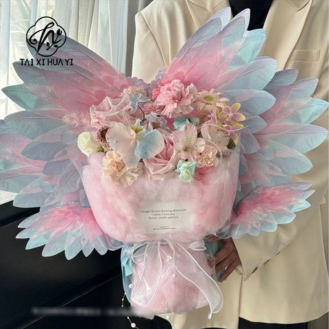 50*37cm Recyclable Floral Wrapping Paper Waterproof Florist Packaging with Wing Style and Bouquet Design for Flowers