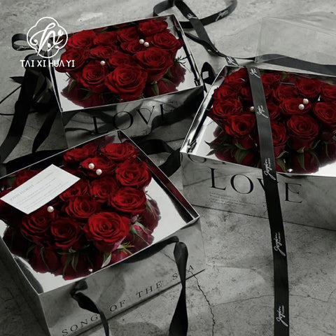 Valentine's Day Floral Gift Box 23.5*23.5*15cm Elegant Transparent Lid Anniversary Preserved Flower Boxes Elegant Folders Type