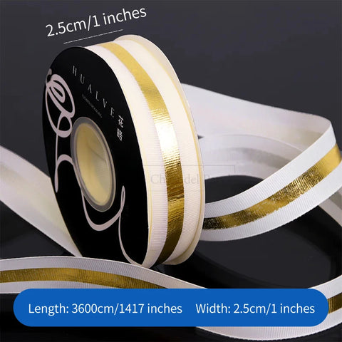 Floral Arrangement Fresh Bouquets Christmas Packaging Materials Gold Borders Hot Stamping Ribbed Ribbons