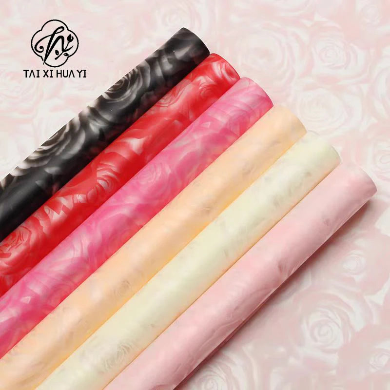 Virgin Pulp Style Rose Printed Waterproof Flower Wrapping Paper 6 Colors Paper Roll Florist Shop Material รูปสินค้ารอง