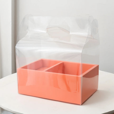 Transparent Handheld Rigid Cake Gift Box Red Qixi Design Valentine's Day Coated Paper Fruit Flower Recycled Materials Ribbon