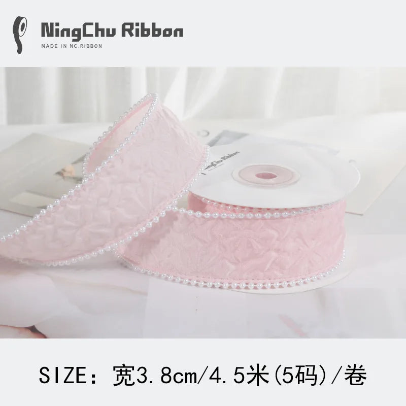 Luxury Pearl Pleated Ribbon for Birthday Wedding Christmas Valentine's Day DIY Packaging Baking Decorations for Bunches Bouquets