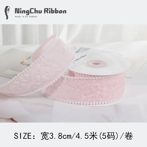 Luxury Pearl Pleated Ribbon for Birthday Wedding Christmas Valentine's Day DIY Packaging Baking Decorations for Bunches Bouquets