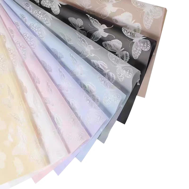Butterfly Dance Floral Flower Art Wrapping Paper 58x58cm Recyclable PVC Coated Jelly Film Bag with Custom Options