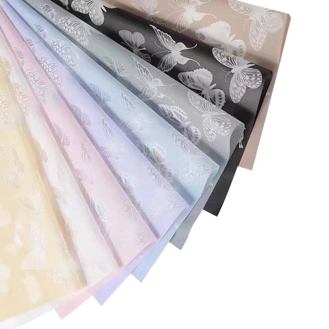 Butterfly Dance Floral Flower Art Wrapping Paper 58x58cm Recyclable PVC Coated Jelly Film Bag with Custom Options