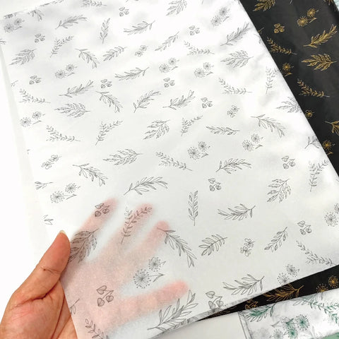 50*70cm White Recyclable Gift Wrapping Paper Flower Design for Clothing Underwear Shoes Socks Packaging