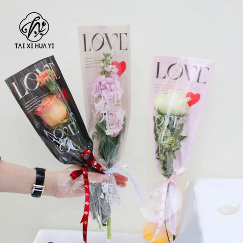 Mothers Day Gift Idea Clear Kraft Paper Flower Sleeves for Single Rose Soft PP Stretch Film Wrap