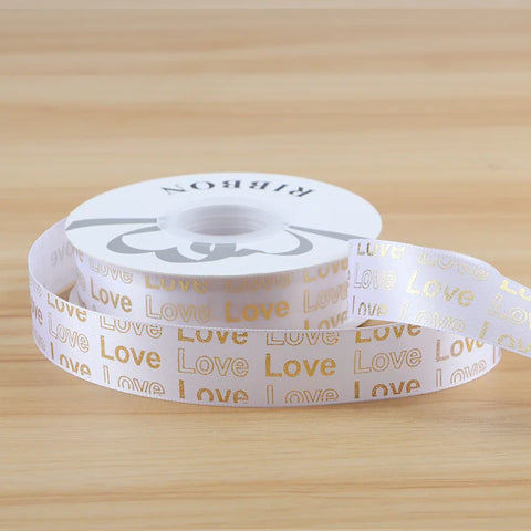 Hot Stamping English Ribbon Love Polyester Flower Gift Packaging Ribbon for Christmas and Weddings