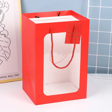 Transparent Window Display Tote Bag for Bouquet Toys Gifts Portable Waterproof Reusable for Teacher's Day Valentine's Day