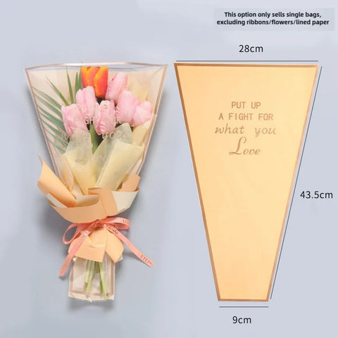 Transparent Single Rose Bouquet OPP Bag Moisture Proof Hot Stamping Gold Edge Festival Flower Wrapping Paper