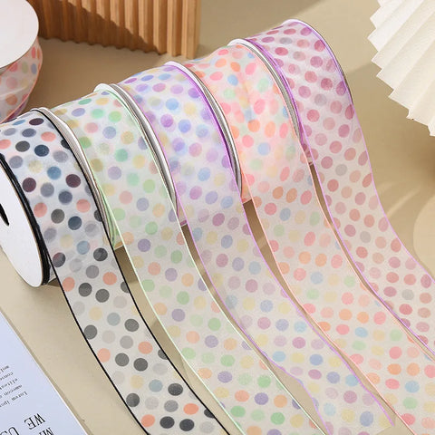 Floral Decorative Ribbons for DIY Hair Bows Snowflake Tulle Wrapping Ribbon Rainbow Polka Dot Polyester Ribbon for Birthday