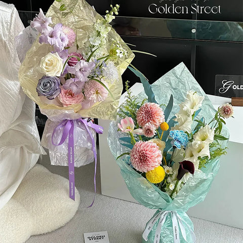 Custom High-End Thickened Waterproof Pearlescent Glass Film Coated Flower Bouquet Wrapping Paper