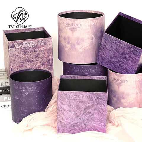 Marble Pattern Square and Round Paper Packaging Gift Set Offset Printed Rose Bouquet Plum Jam Plum-Purple Sauce Gift Boxes