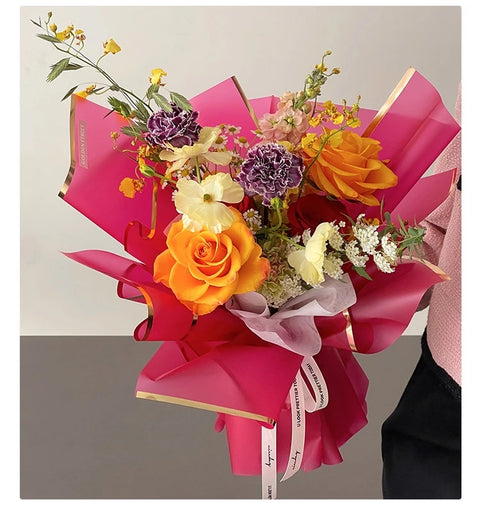 Waterproof Gold Edge Jelly Film Flower Wrapping Paper Matte Translucent Bouquet Recyclable Customizable Shop Packaging Material