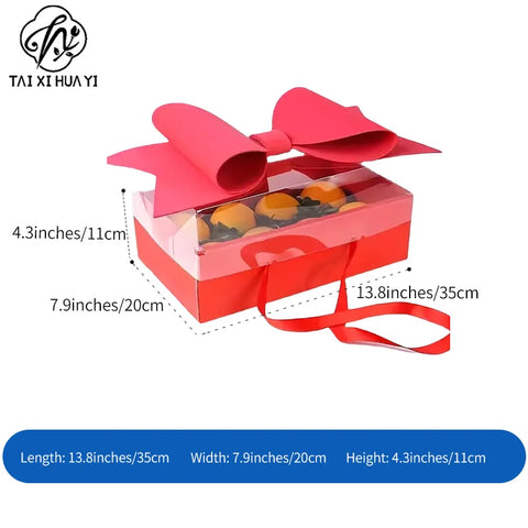 Eco-Friendly Recyclable Kraft Paper Flat Fruit and Flower Gift Box with Bow Valentine's Day Rose Box Handheld Flower Cake Box