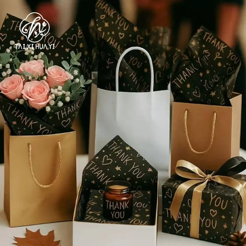 Customized Printed Logo Gold Waterproof Eco-friendly Recyclable Gift Wrapping Tissue Rose Mixed Pulp Packaging